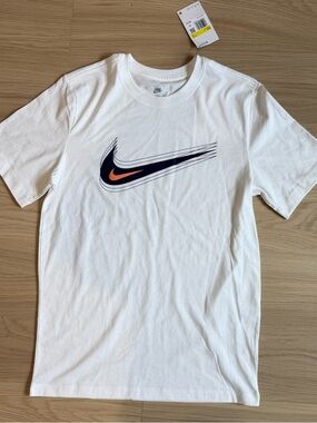 Nike White Short Sleeve T-Shirt with Navy and Orange Swoosh